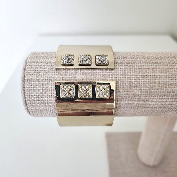 VICTORIA'S SECRET Gold Tone Rhinestone Studded Cuff Bracelet, Hinge Opening - Picture 3 of 11